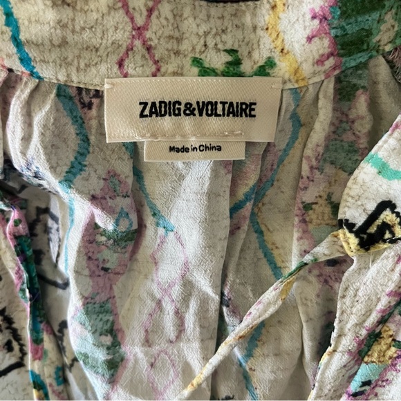 Zadig & Voltaire Tito Kilim Blouse Top Size Large Sleeveless Cap Sleeve Bohemian - Picture 3 of 7